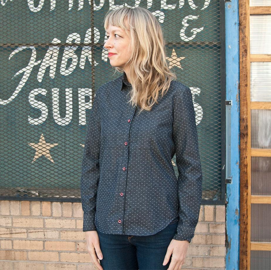 Amber's Chambray Dot Archer Button Up