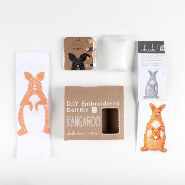 Kiriki Press Kangaroo Embroidered Doll Kit - Kangaroo Embroidered Doll Kit - undefined Fancy Tiger Crafts Co-op